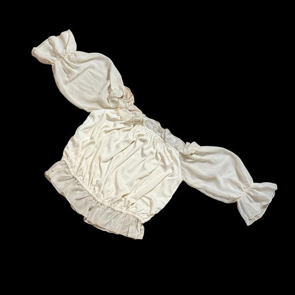 Spirit Halloween Womens SteamPunk Boho Peasant Festival Ruffle Ivory Top S/M - Picture 8 of 10